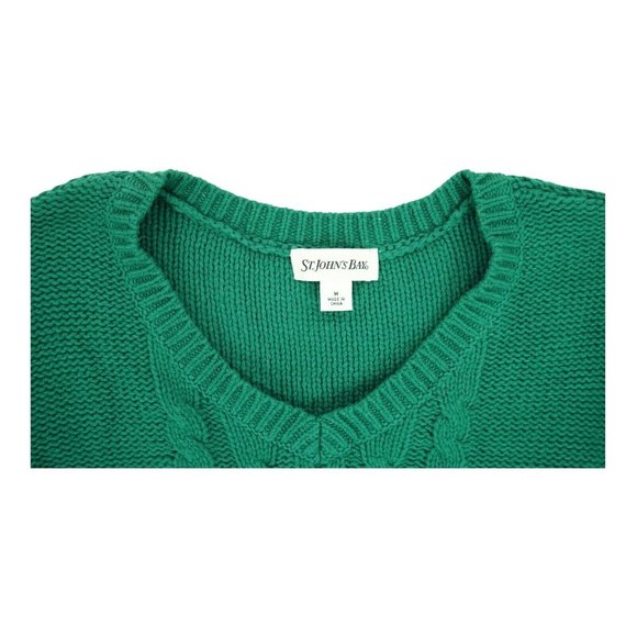 NWT St Johns Bay Sweater Womens Medium Green Cable Knit Crew Long Sleeve - Picture 2 of 3